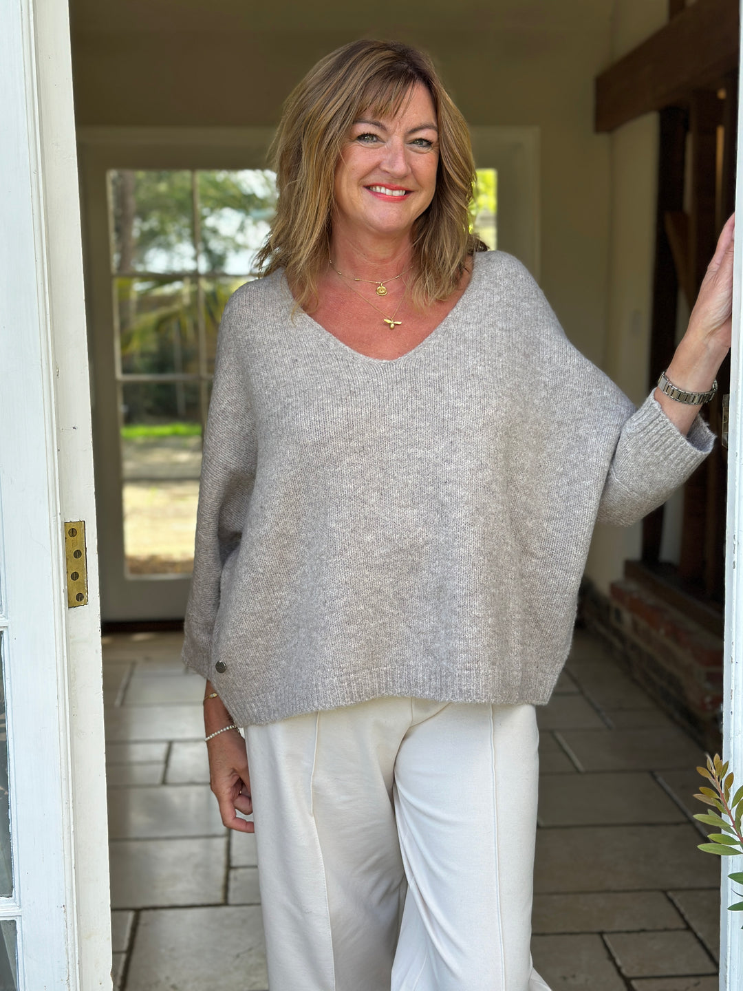 Relaxed V-Neck Knit - Malissa J | Oatmeal