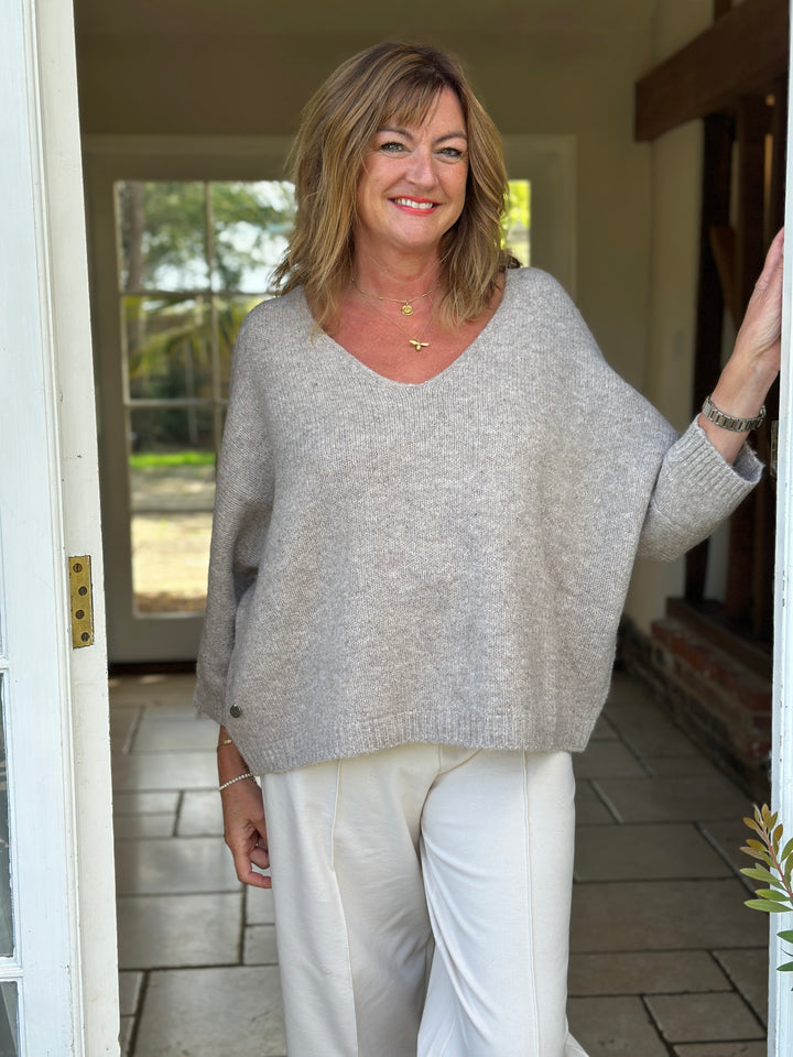 Relaxed V-Neck Knit - Malissa J | Oatmeal
