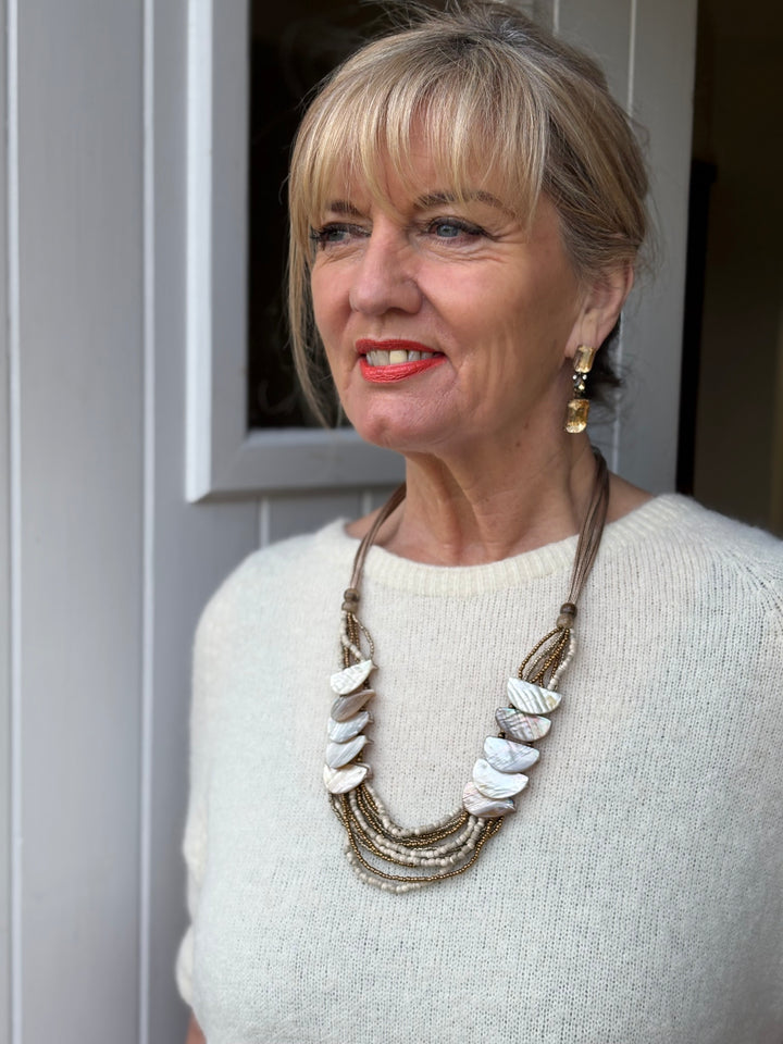 Multi Strand Half Moon Shell Bead Necklace | Stone Pearl
