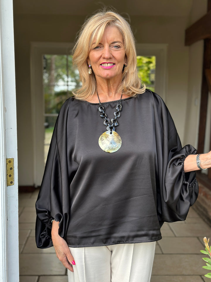 Satin Batwing Top | Black