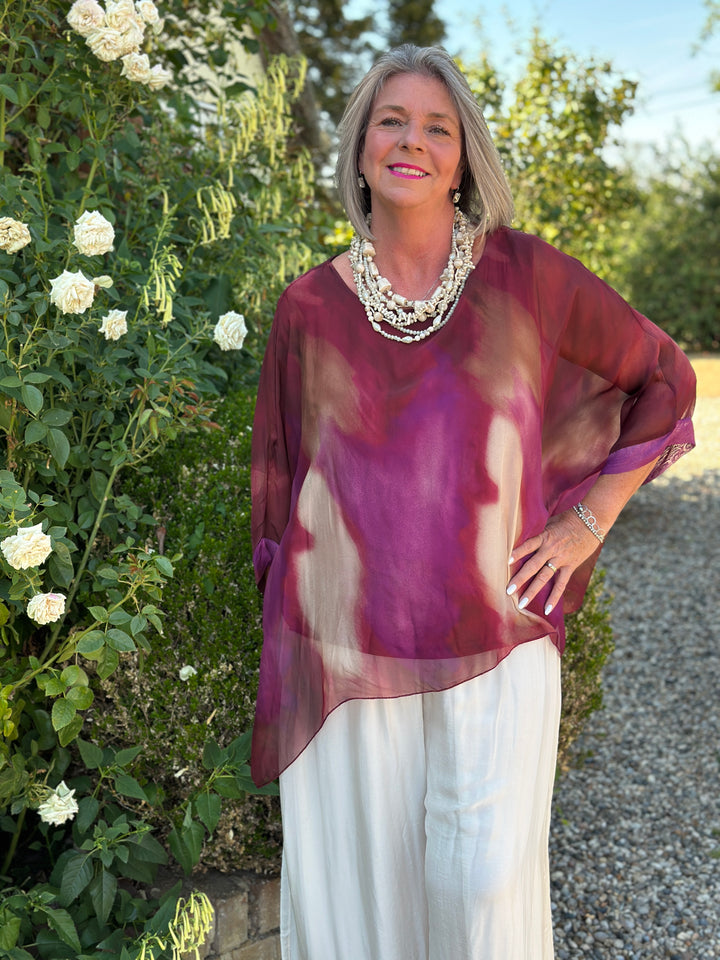 Mia Watercolour Silk Blouse | Magenta