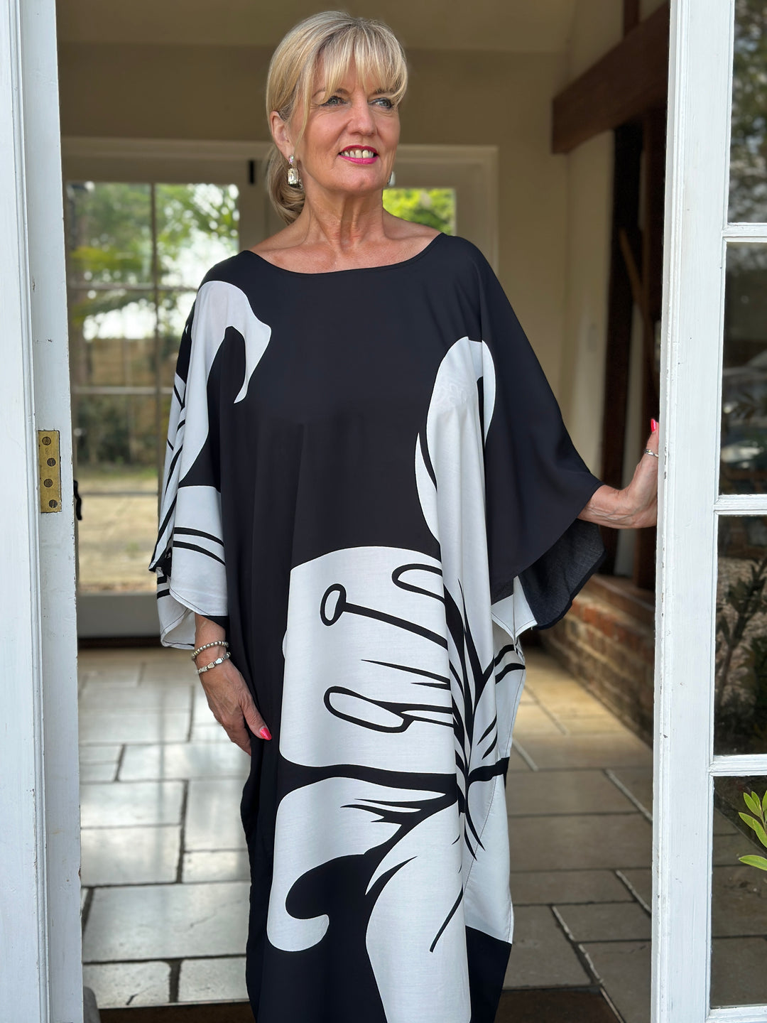 Lily Monochrome Kaftan Dress | Black & White