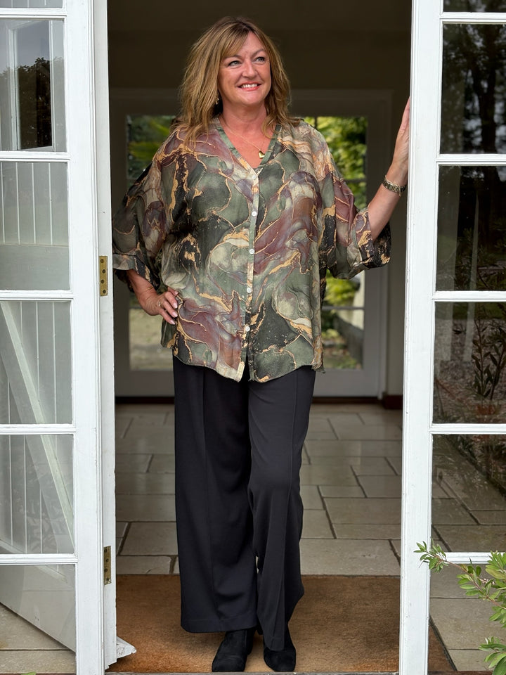 Naomi Marble Silk Blouse | Green