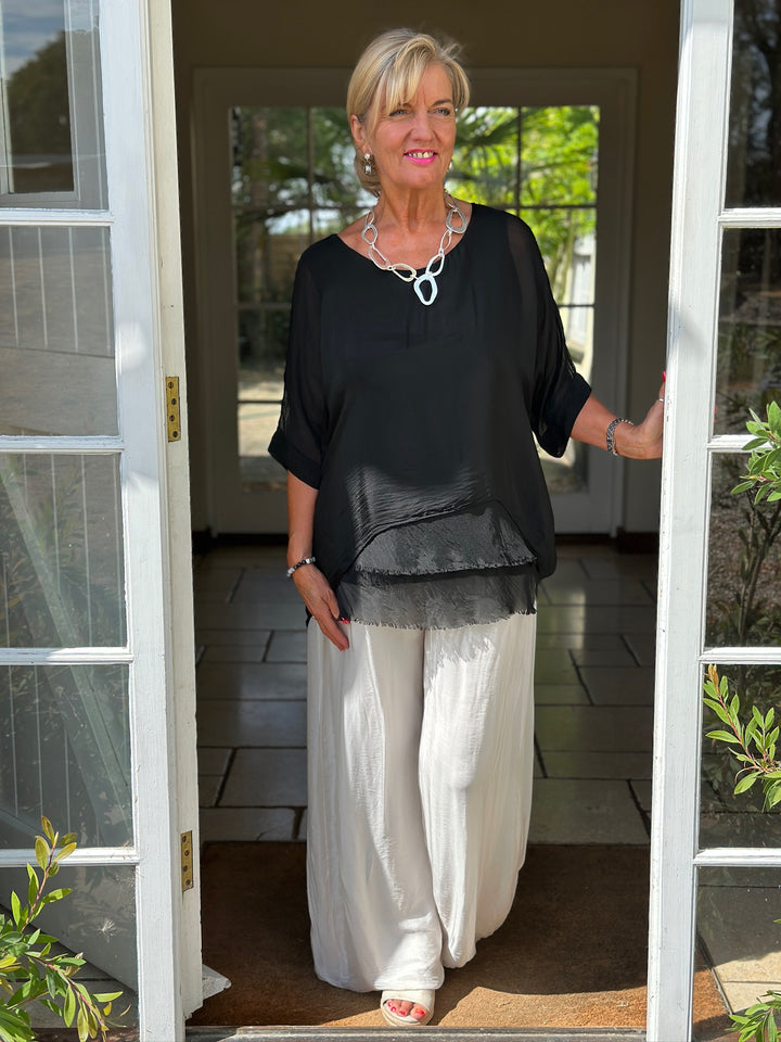Silk Tiered Blouse | Black