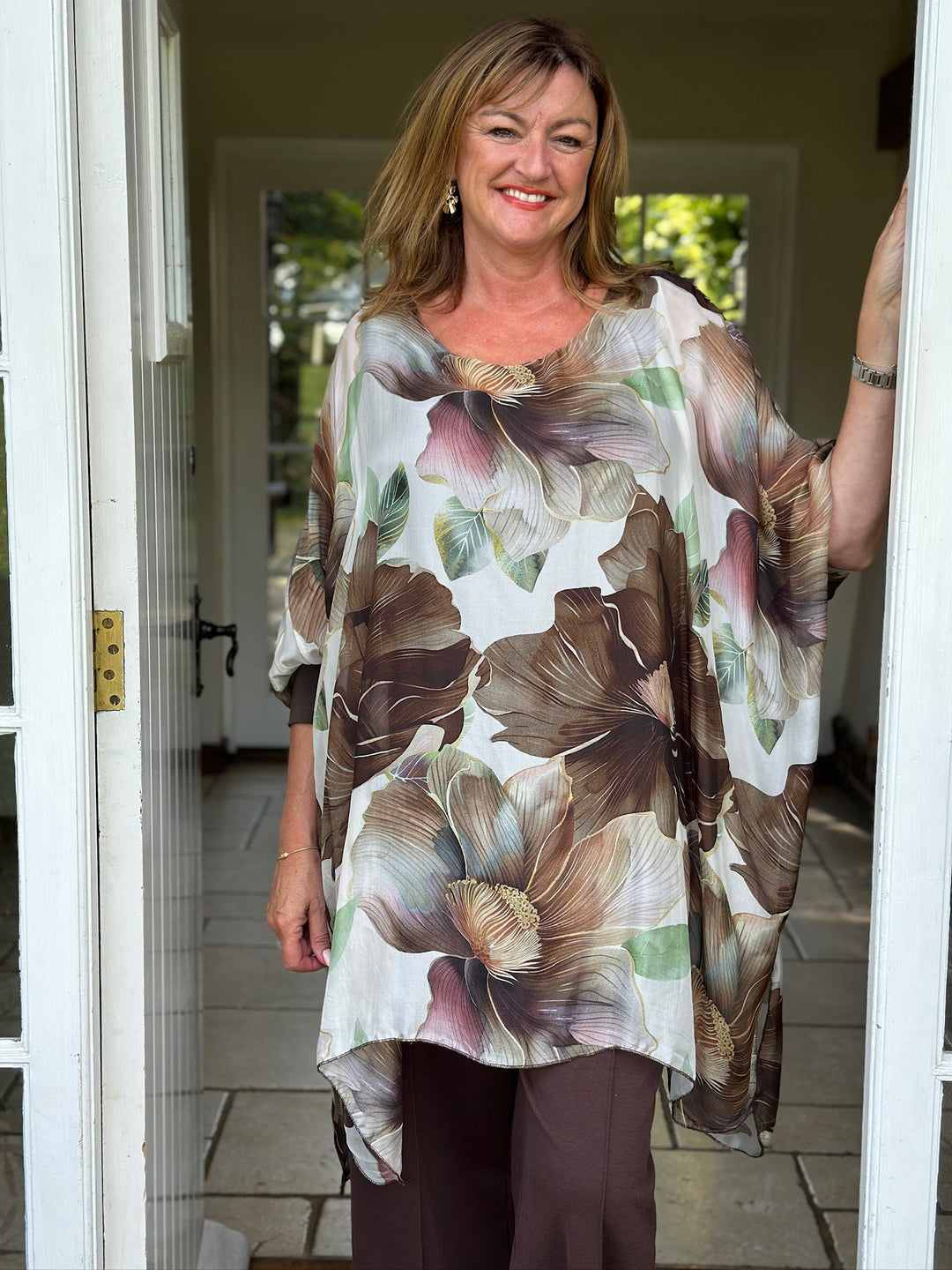 Bella Flower Silk Blouse | Chocolate Brown