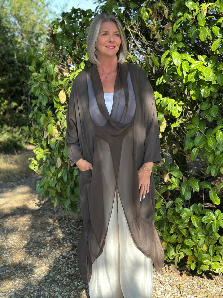 Silk Crossover Tunic | Chocolate Brown