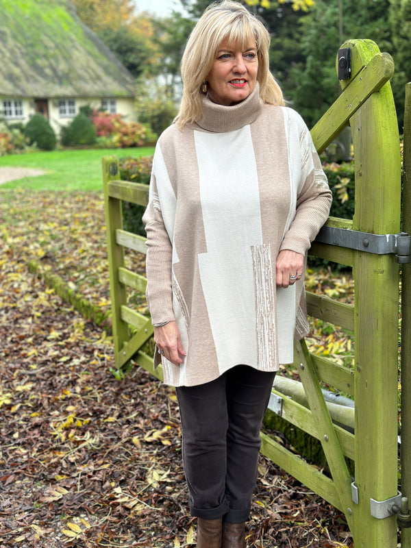 Roll Neck Abstract jumper | Beige