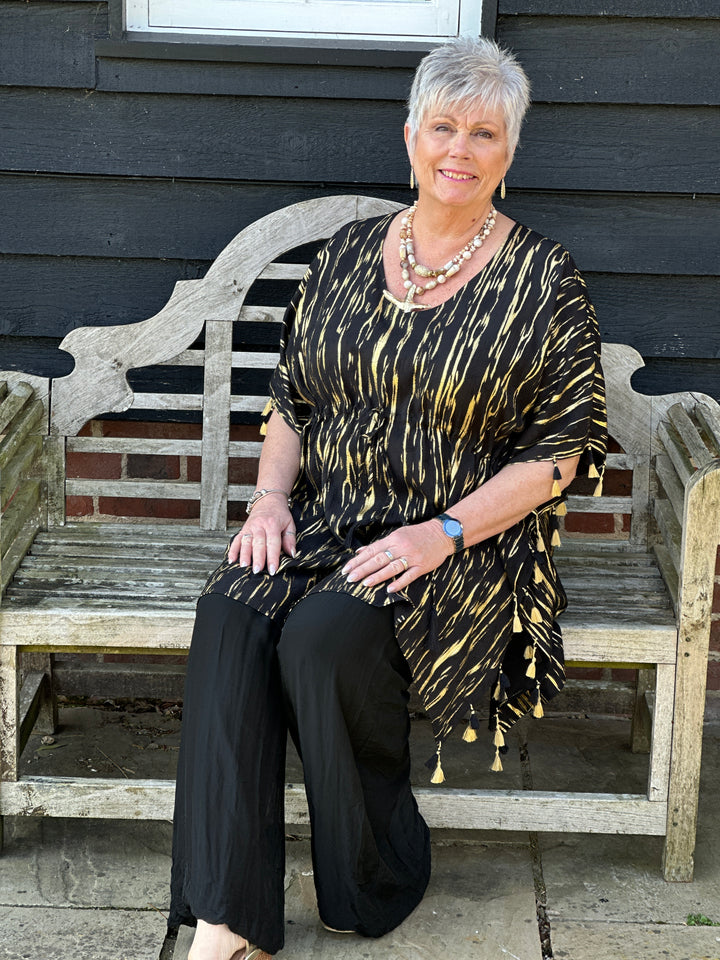 Luxe Print Tassel Kaftan - Malissa J | Black/Gold