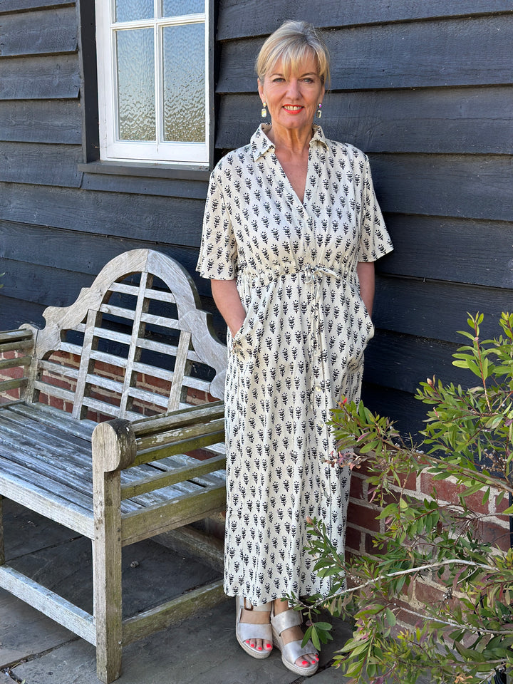 Drawstring Button Down Linen Dress DREAMS | Ivory