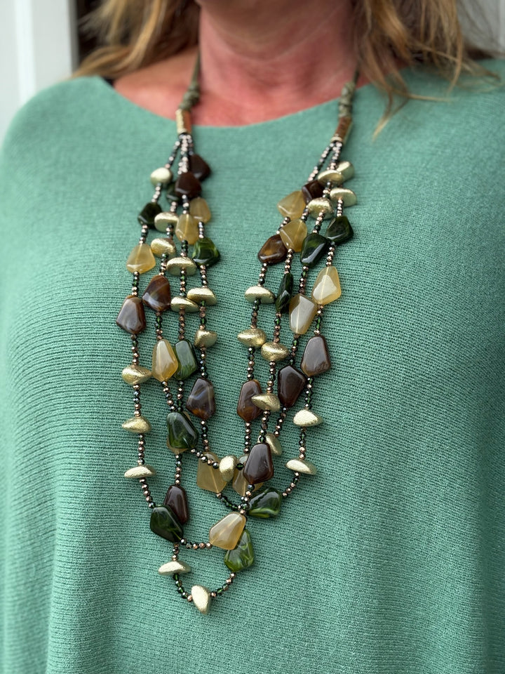 Layered Long Resin Beaded Necklace | Green
