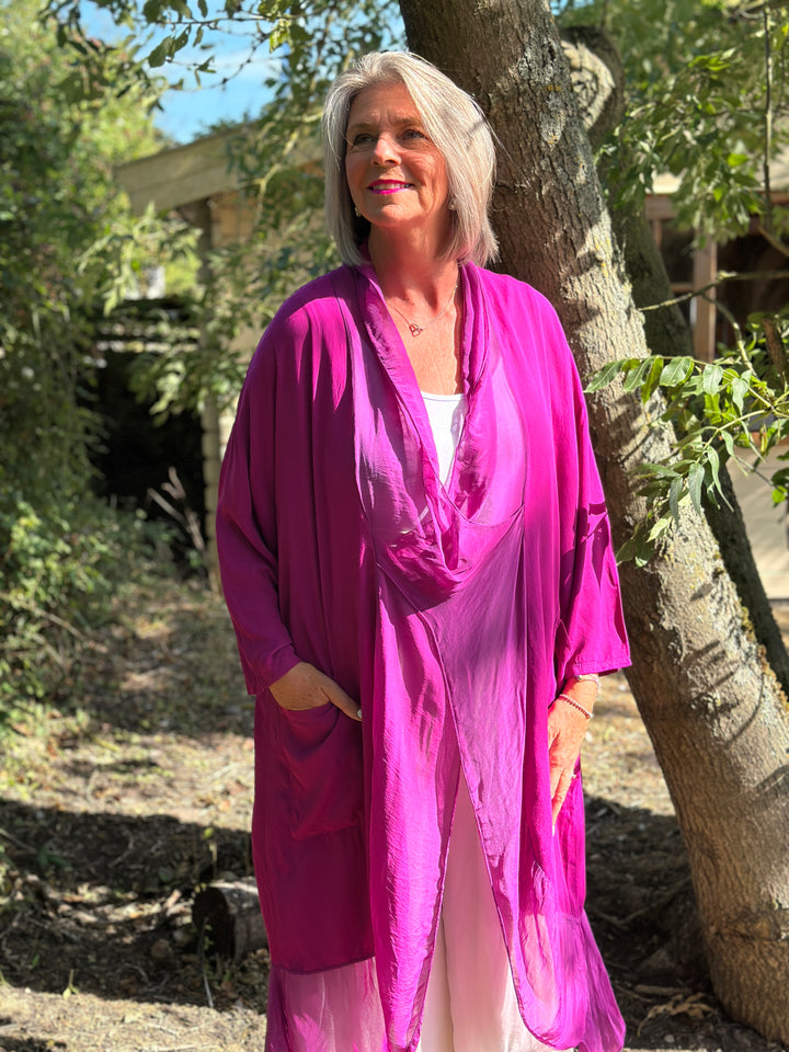 Silk Crossover Tunic | Magenta