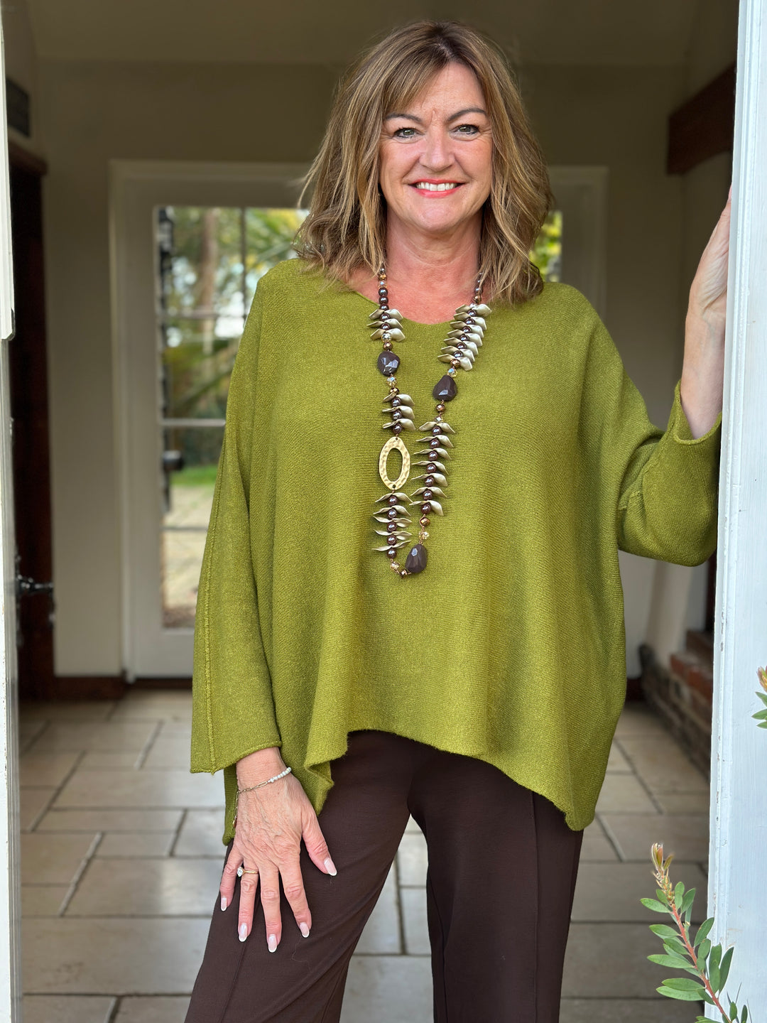V-Neck Knitted Jumper | Olive
