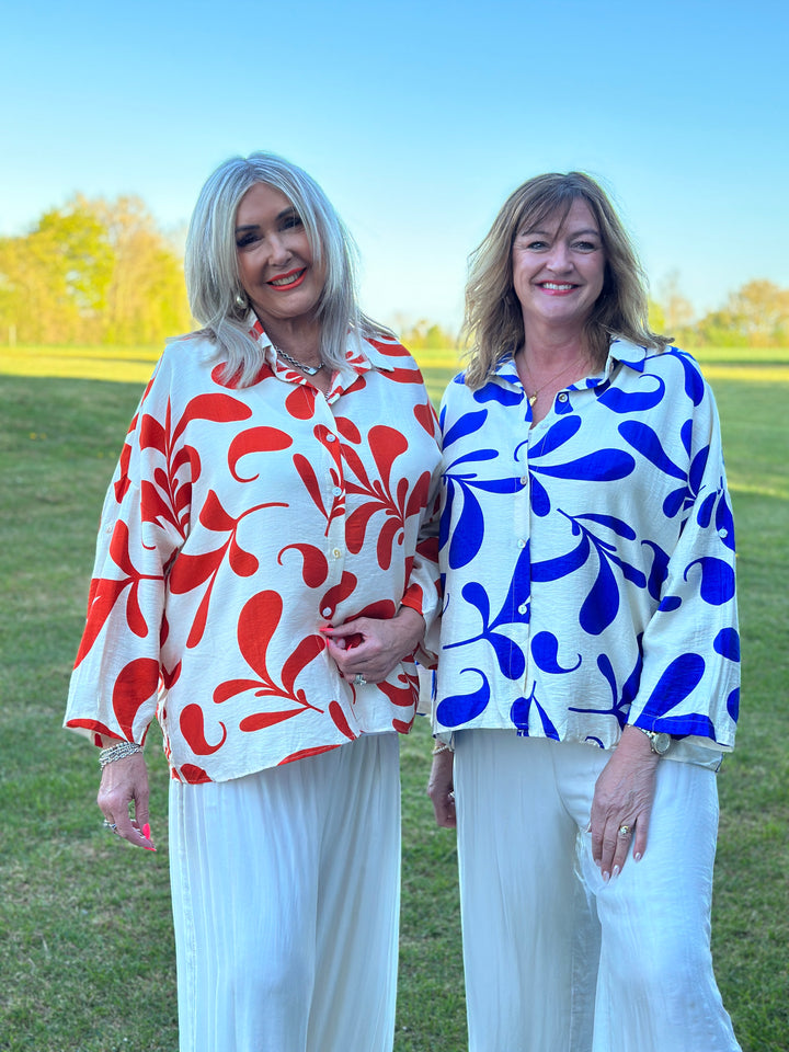 Abstract Leaf Motif Shirt | Royal Blue