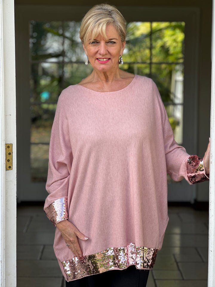 Sparkle Trim Batwing Jumper | Baby Pink