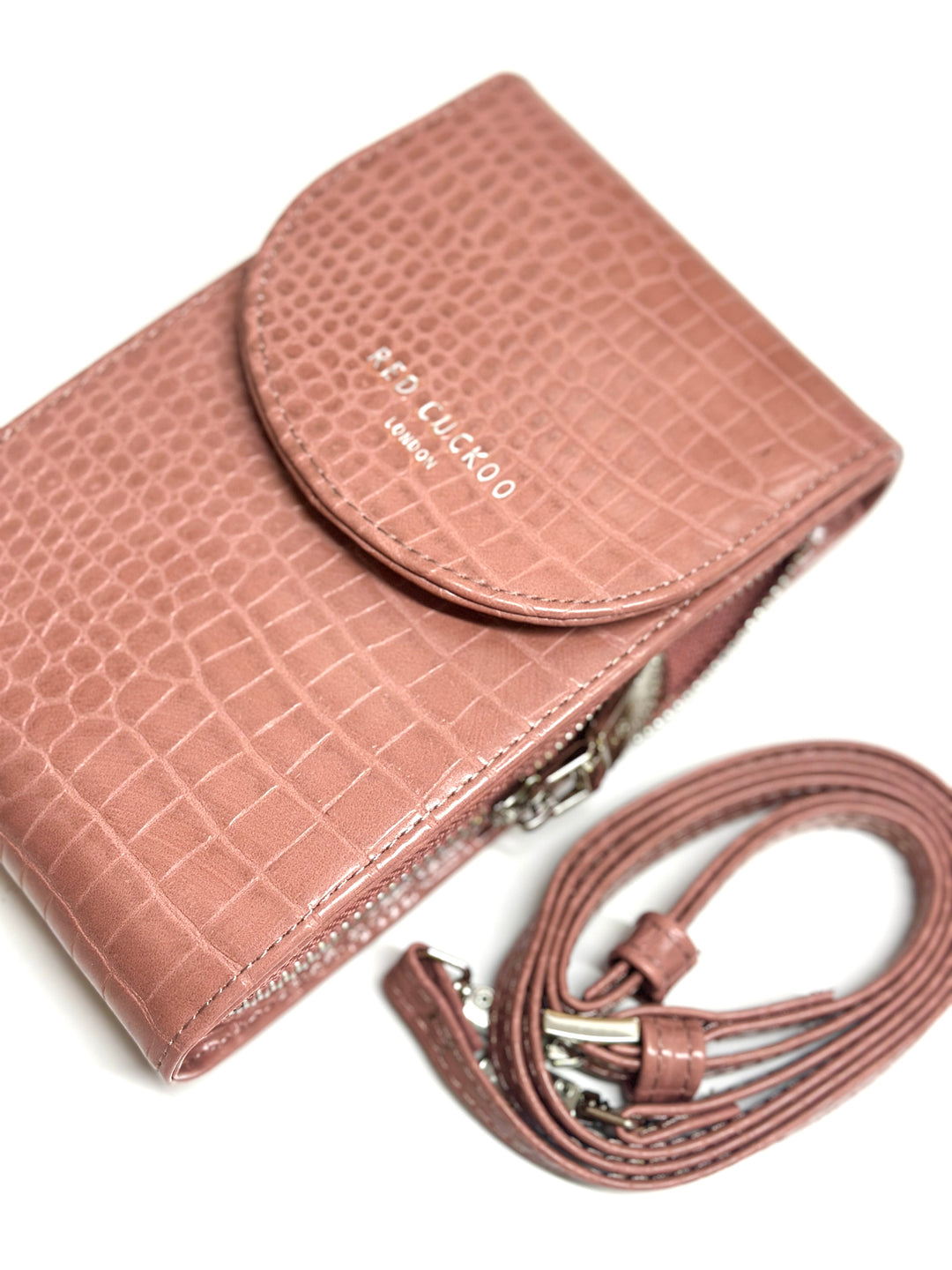 Red Cuckoo London Croc Print Purse Bag | Pink