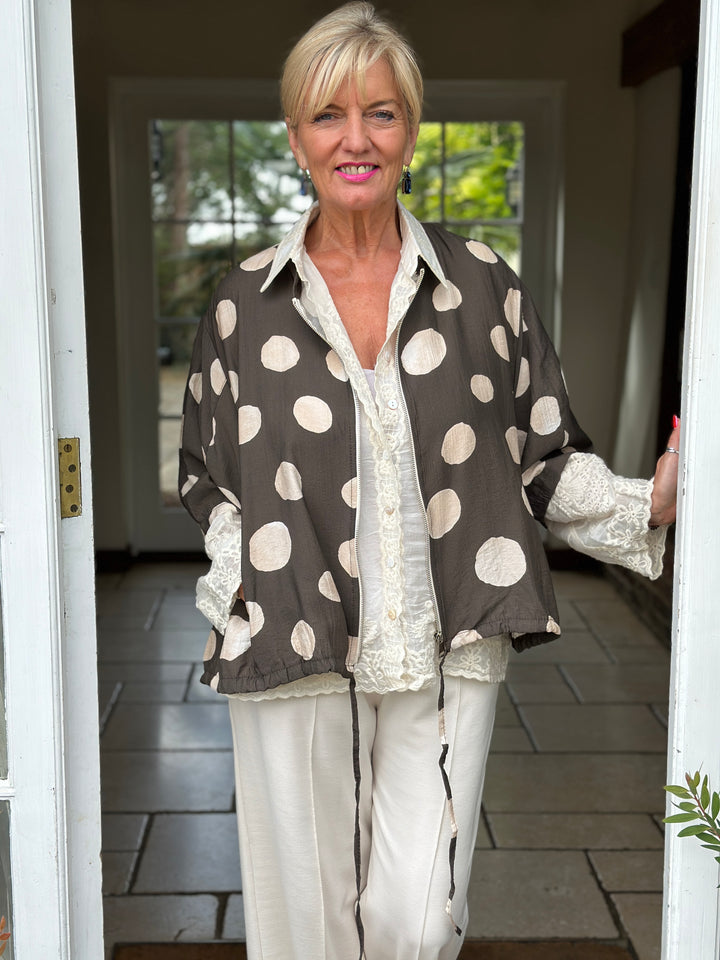 Polka Dot Zip Jacket | Dark Mocha