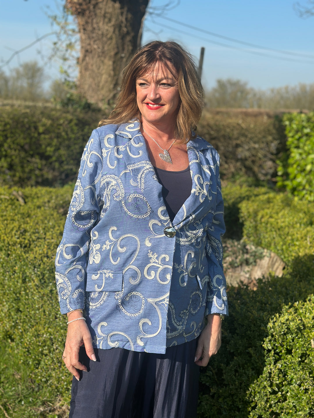 Embroidered Paisley Blazer - Malissa J | Blue