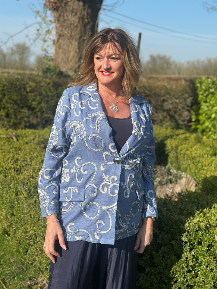 Embroidered Paisley Blazer - Malissa J | Blue