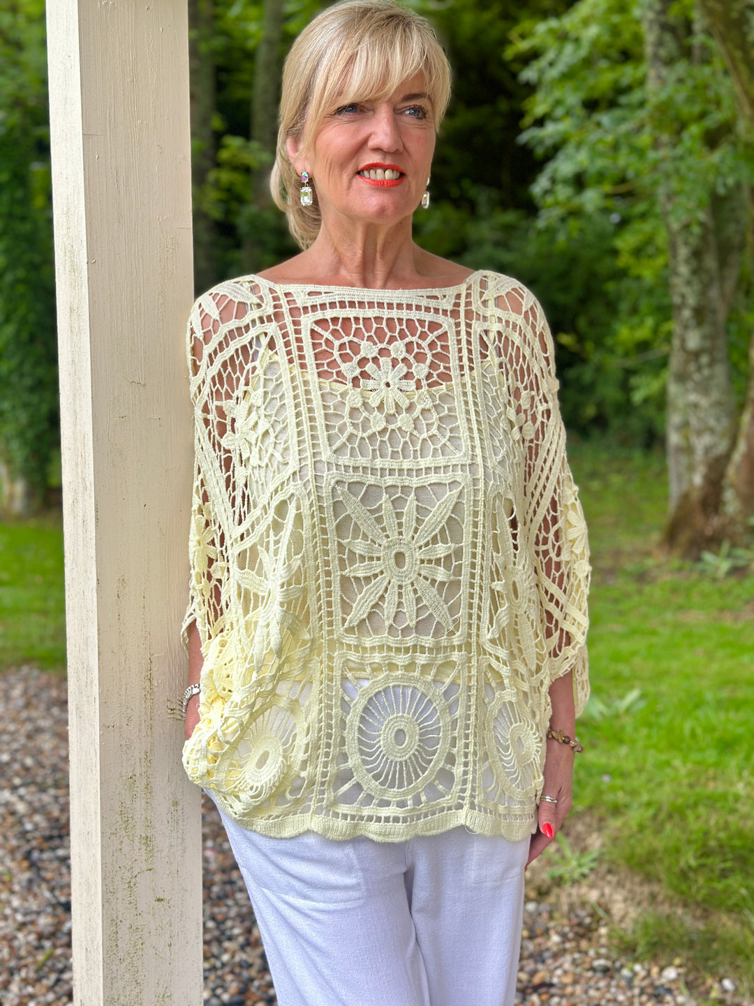 Floral Crochet Batwing Top | Lemon