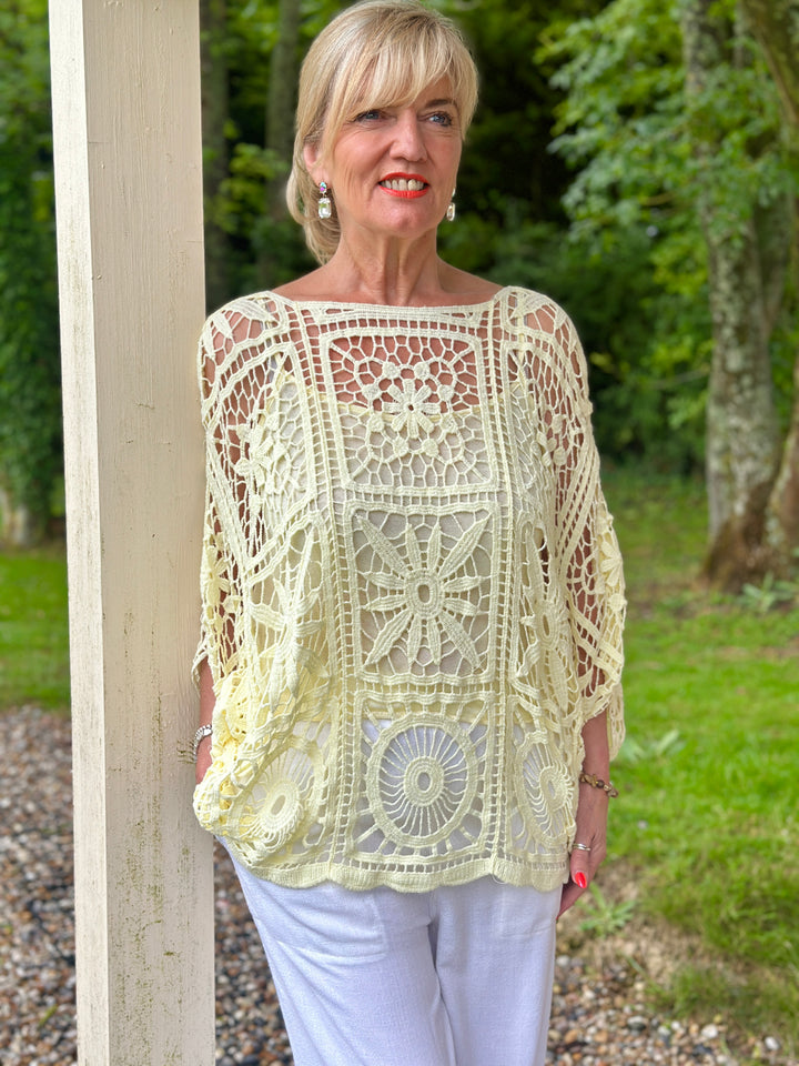 Floral Crochet Batwing Top | Lemon