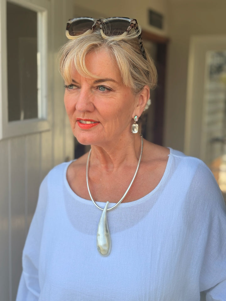 Large Tear Drop Pendant Necklace | Silver