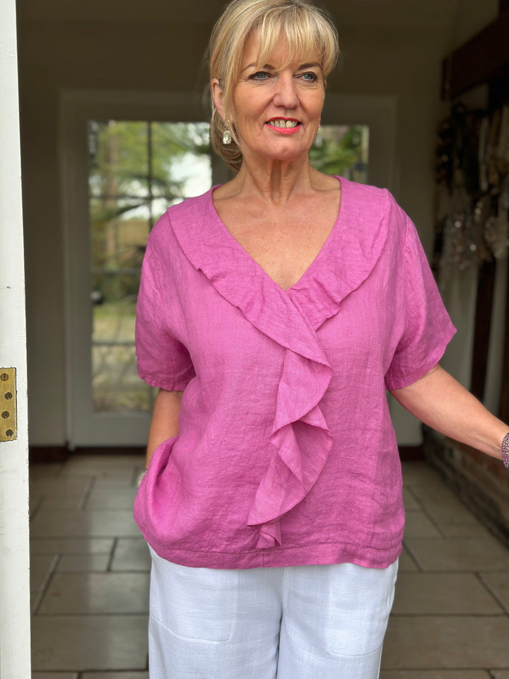 Linen Frill Top | Raspberry