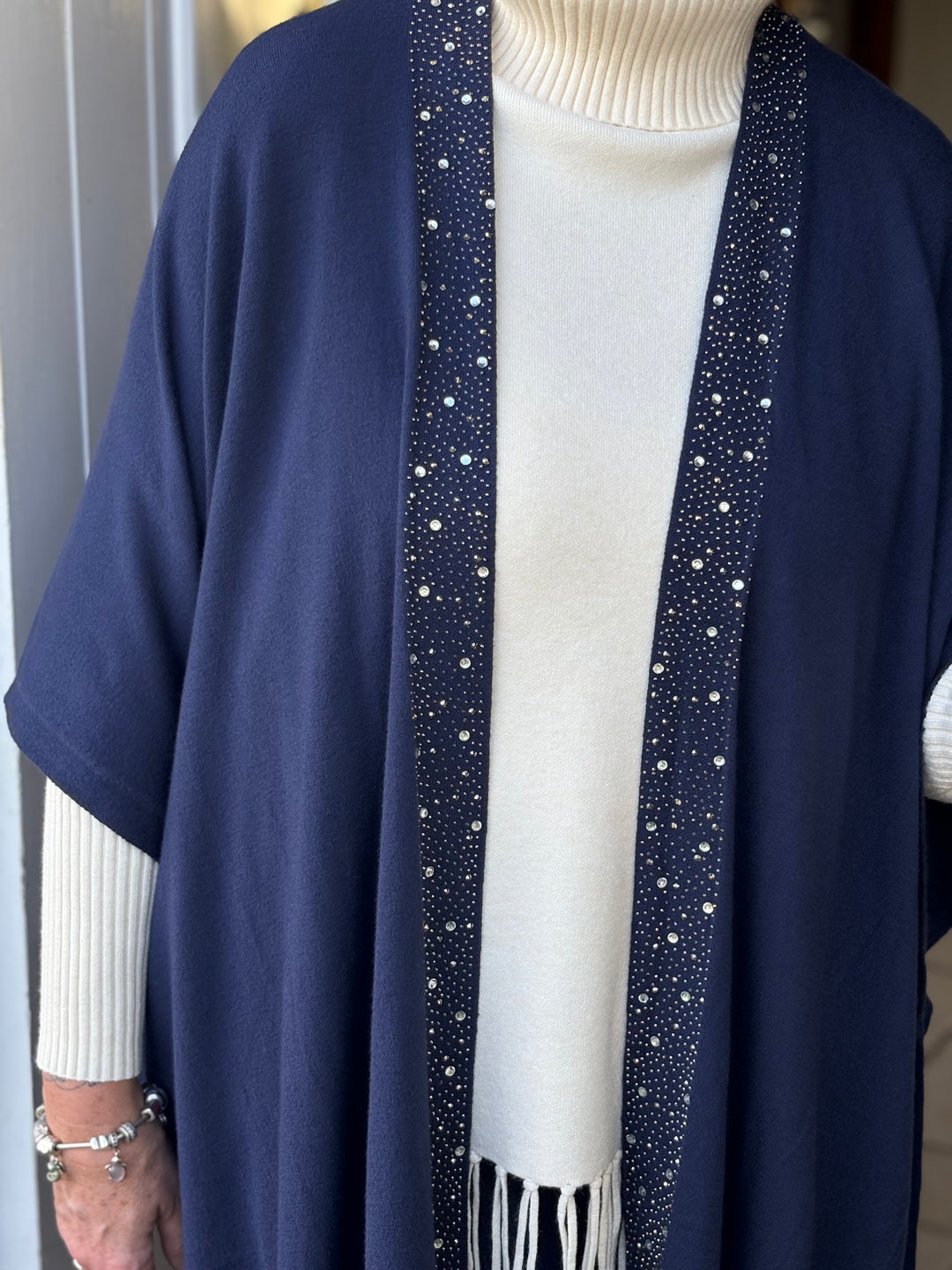 Embellished Kimono Style Cardigan | Navy