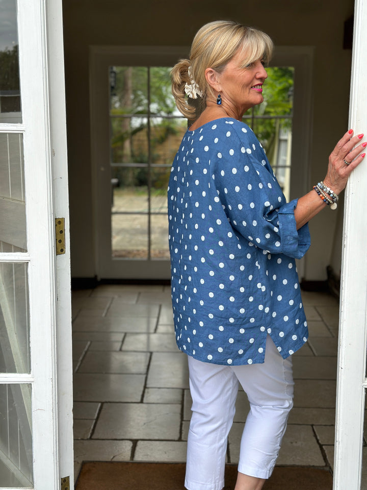 Linen Polka Dot Top | Denim & White