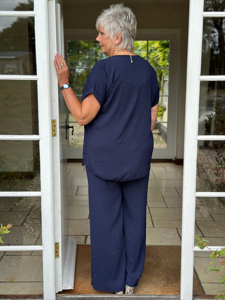 Pleat Neckline Two Piece Co-ord | Navy