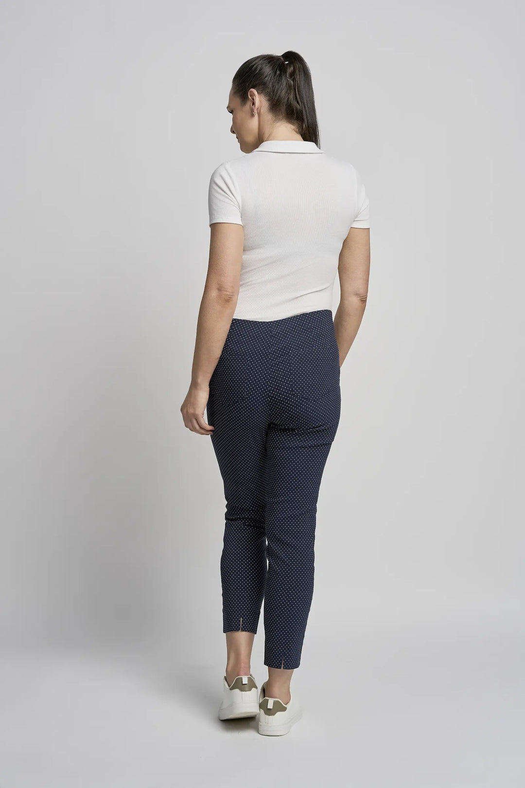 Pull Up Ankle Grazer Trouser - PINNS - 302CT | Navy Polka Dot