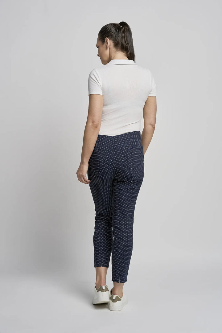 Pull Up Ankle Grazer Trouser - PINNS - 302CT | Navy Polka Dot