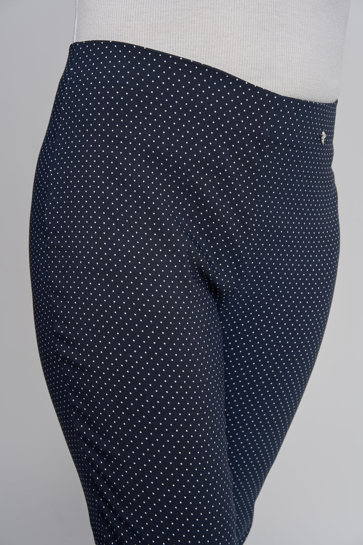Pull Up Ankle Grazer Trouser - PINNS - 302CT | Navy Polka Dot
