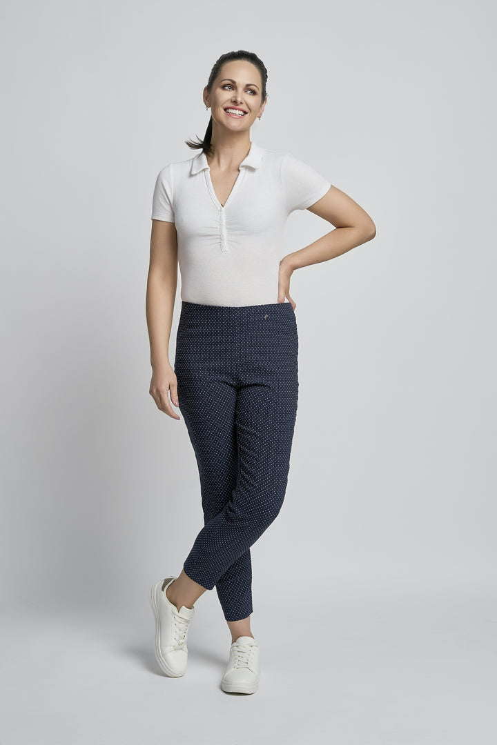 Pull Up Ankle Grazer Trouser - PINNS - 302CT | Navy Polka Dot