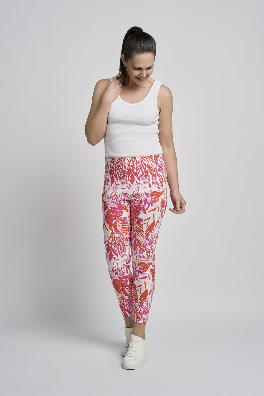 Pull Up Ankle Grazer Trouser - PINNS - 302CT | Tropical Paradise
