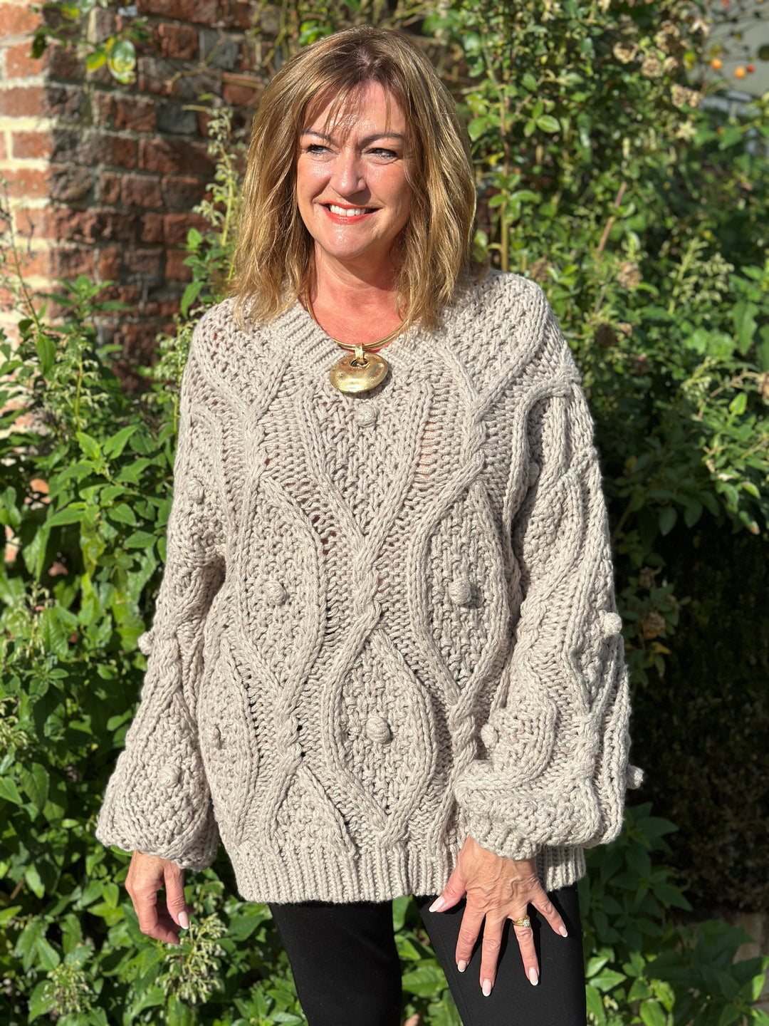 Bobble Cable Chunky Jumper| Taupe