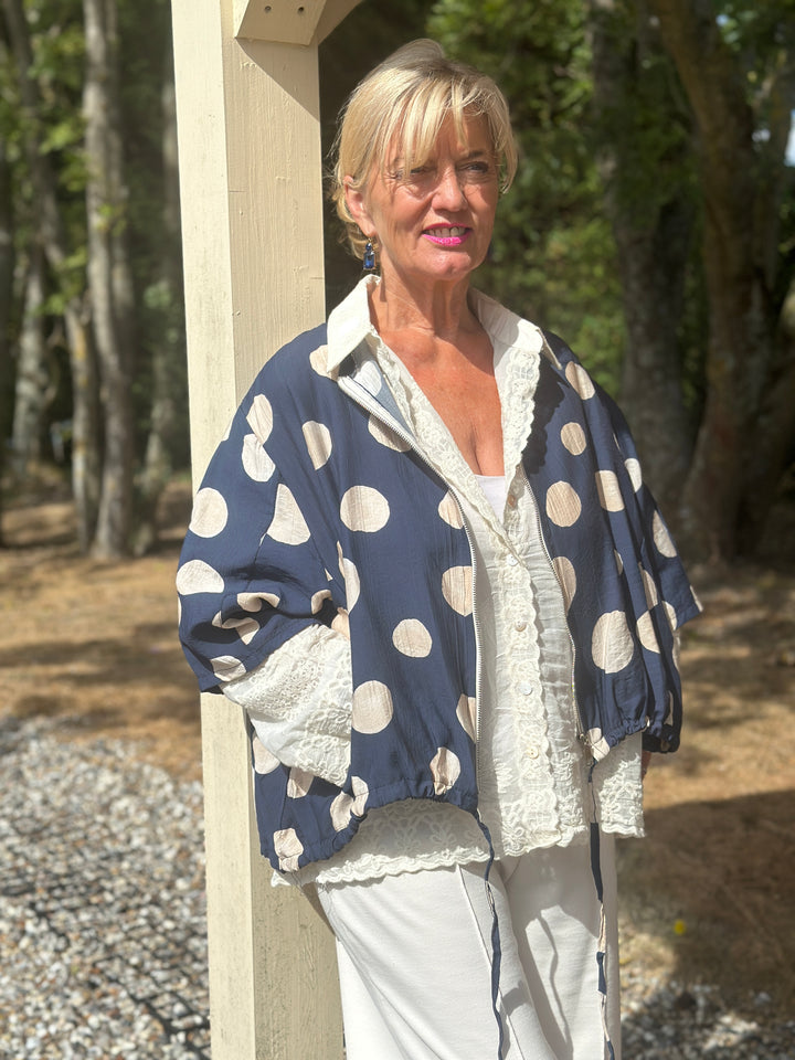 Polka Dot Zip Jacket | Navy