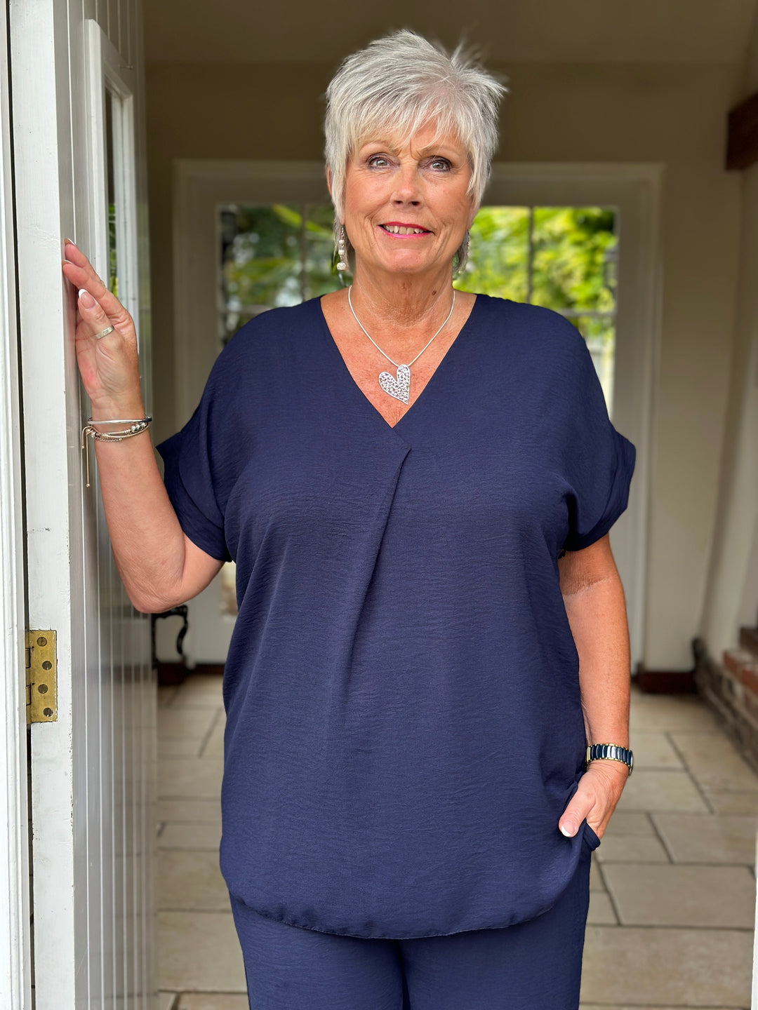 Pleat Neckline Two Piece Co-ord | Navy