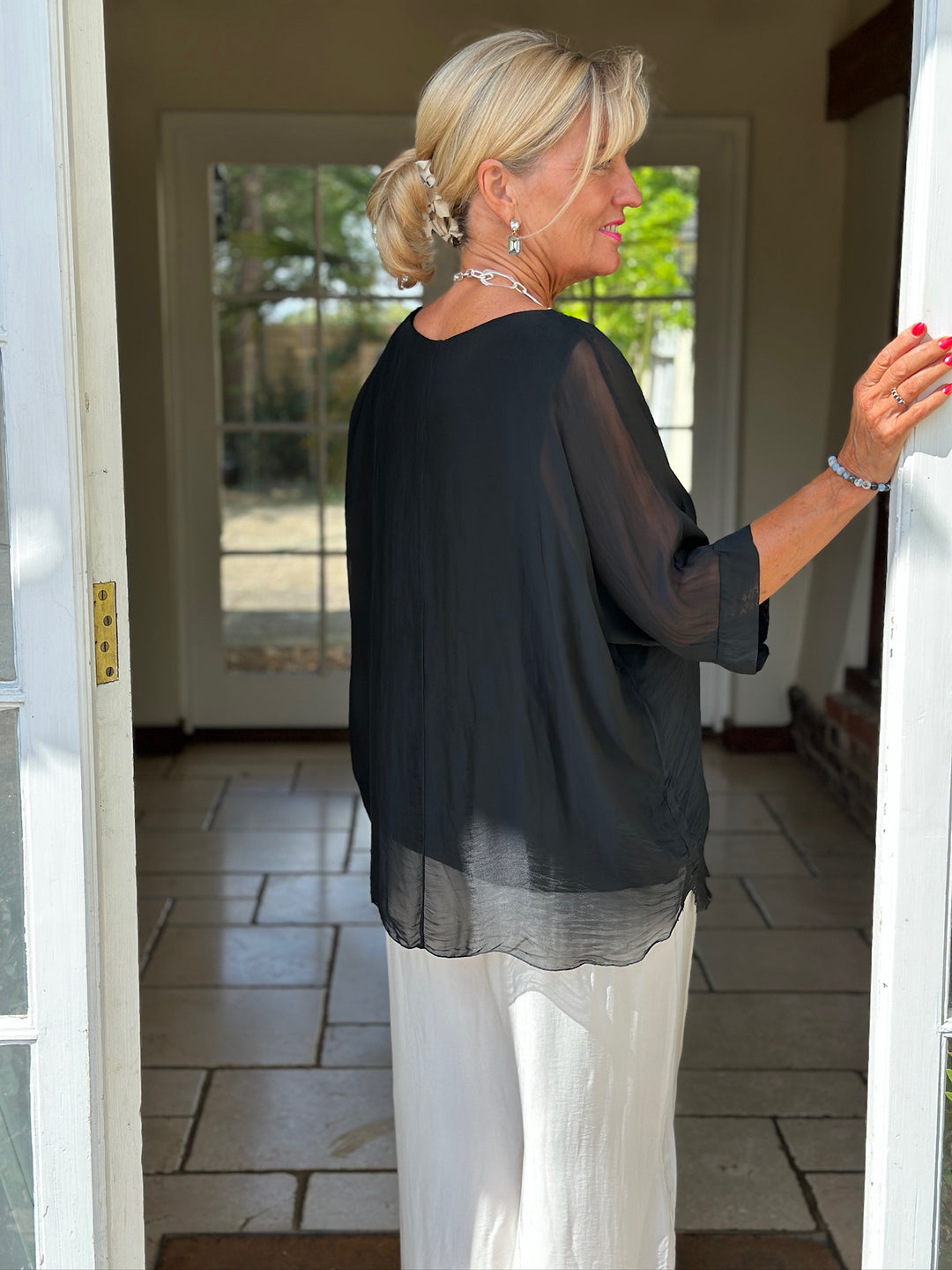 Silk Tiered Blouse | Black