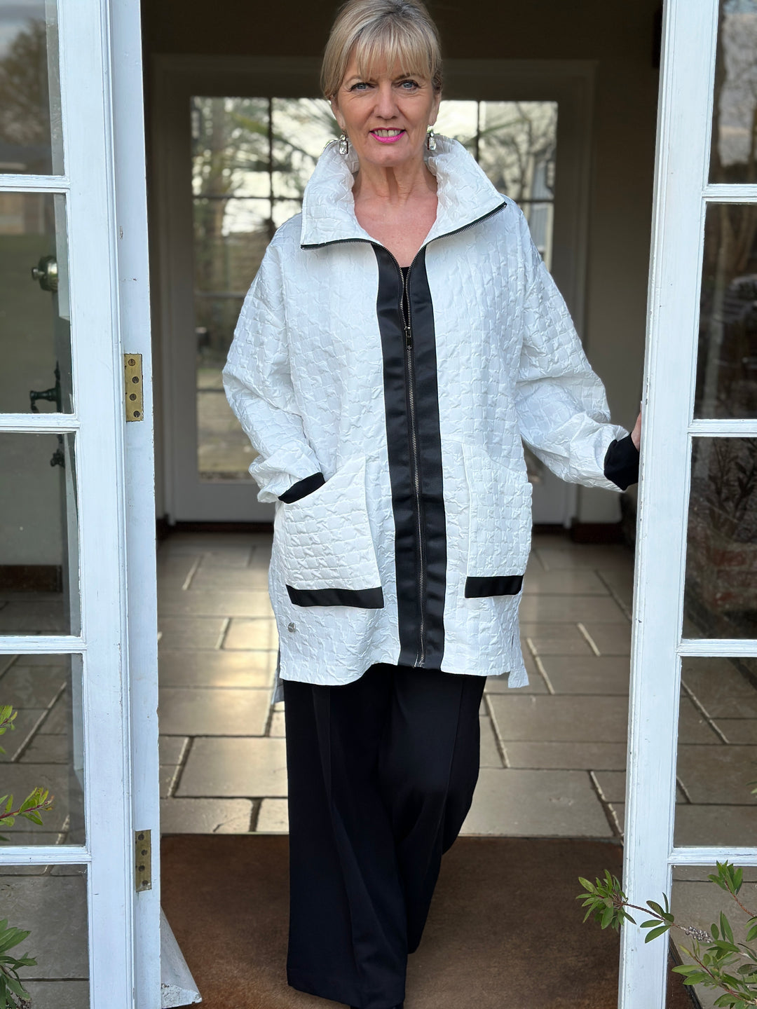 High Neck Textured Zip Jacket - Malissa J | Mono