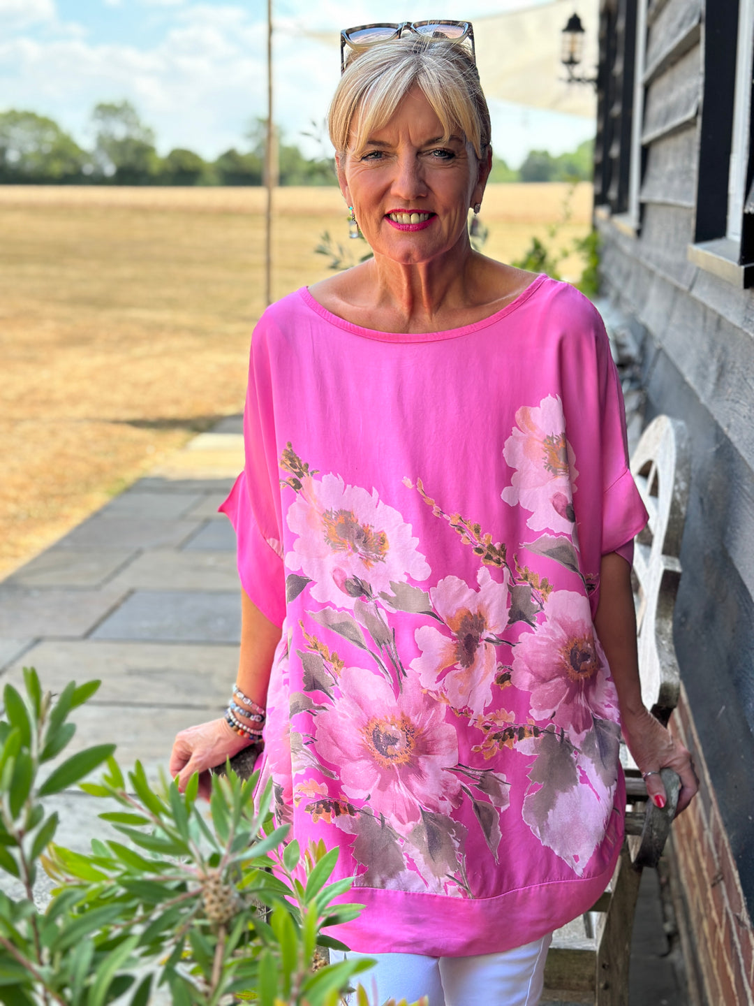 Floral Soft Ovesized Top | Fuchsia