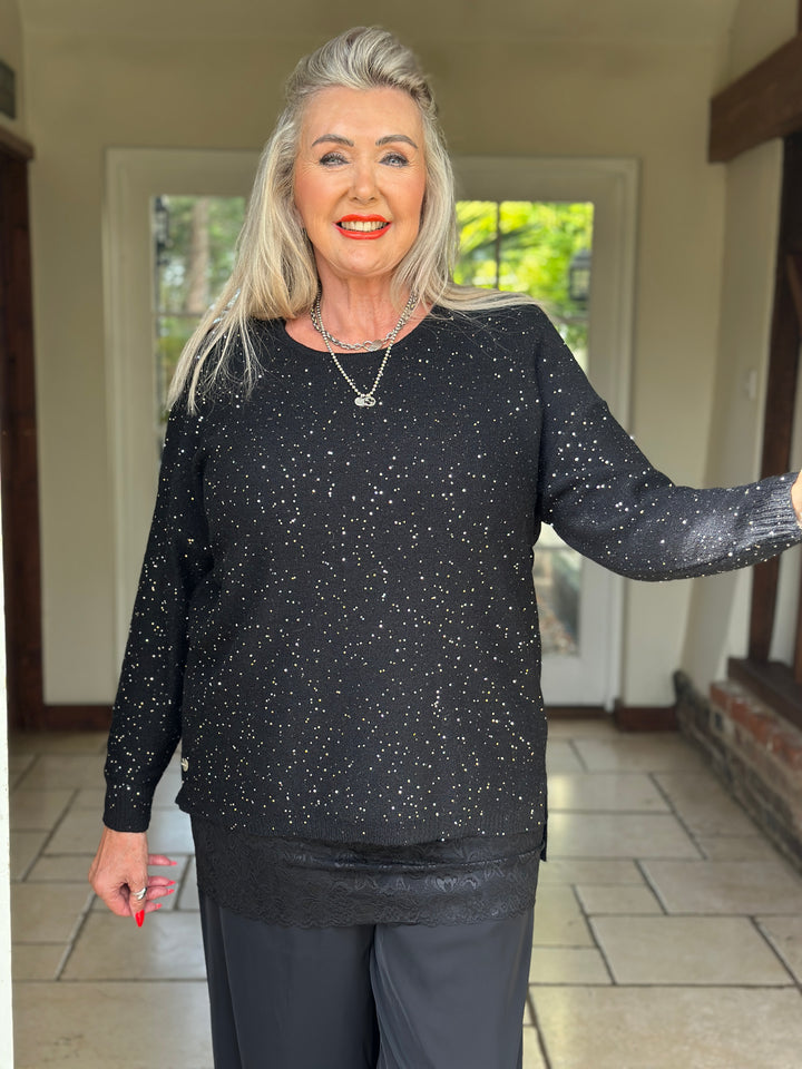 Sparkle Dip Hem Jumper - Malissa J | Black/Silver