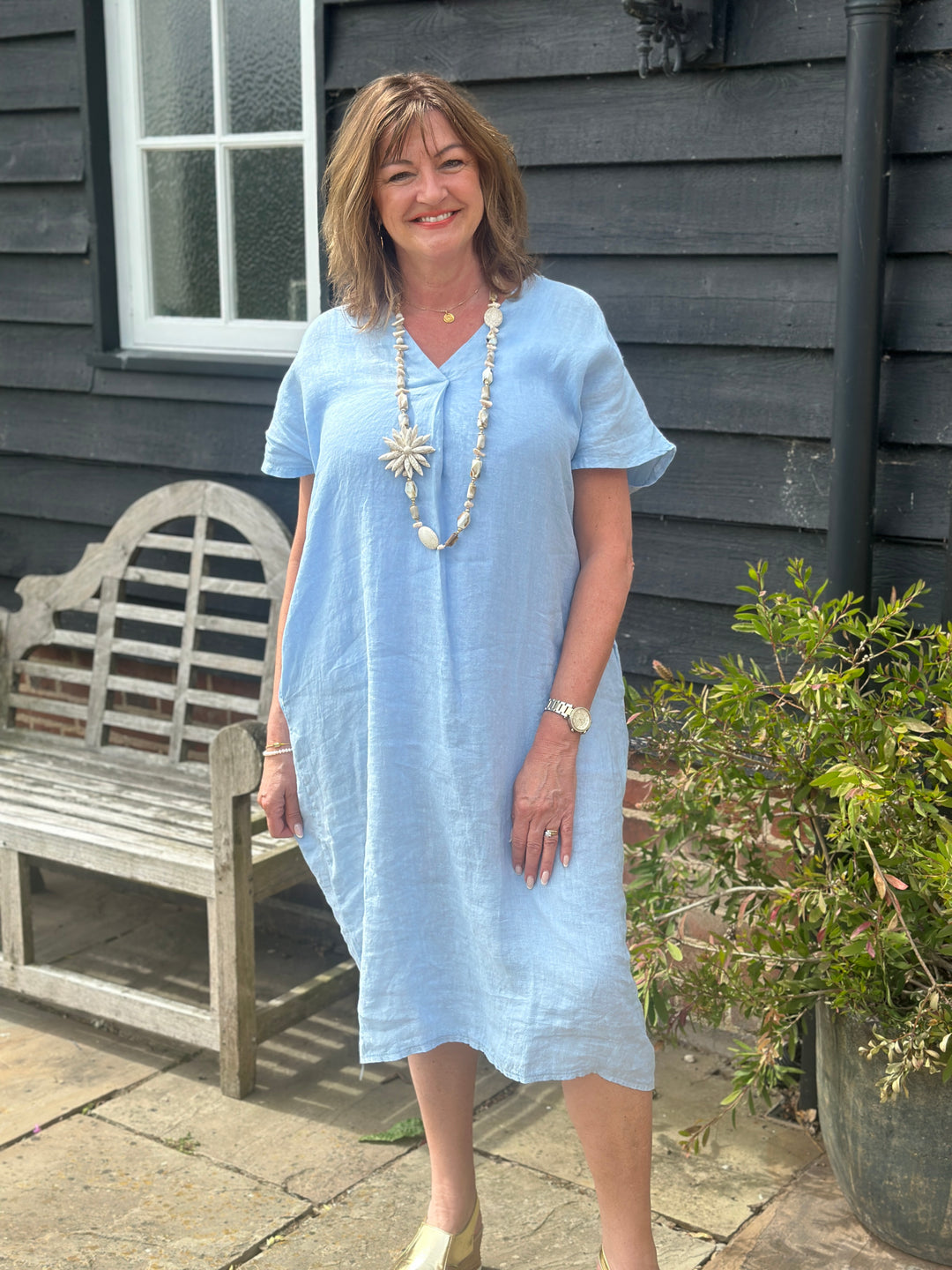 blue linen tunic dress UNTUCKit | Linen Blend Paola Tunic Dress