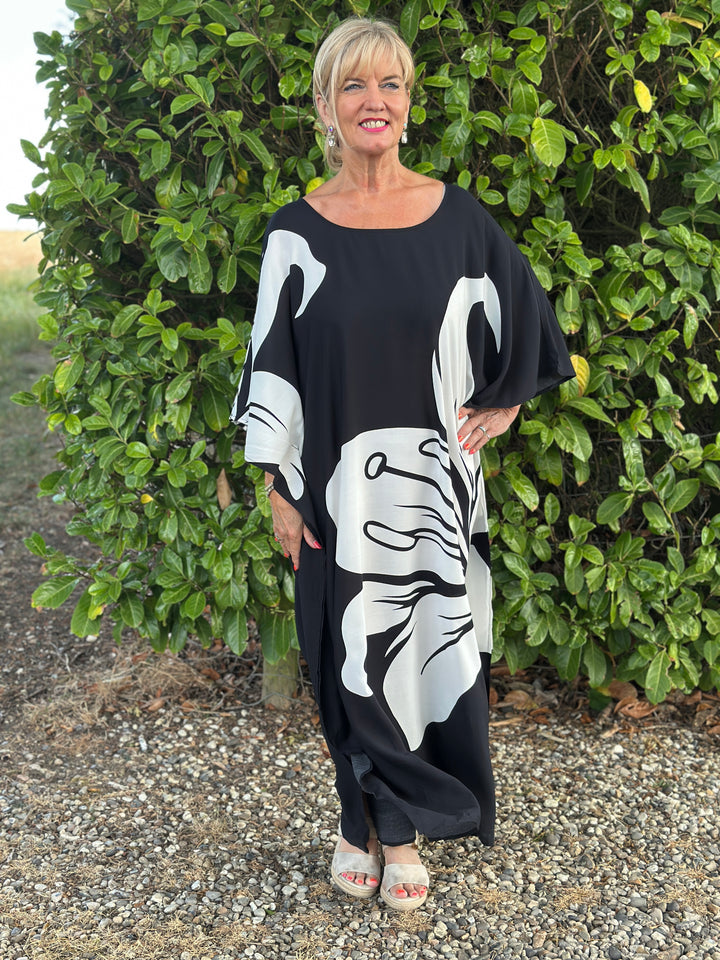 Lily Monochrome Kaftan Dress | Black & White