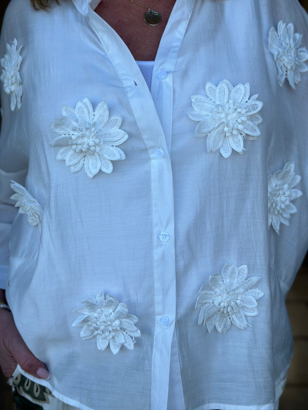 Blouse With Flower Detail  - Malissa J | White