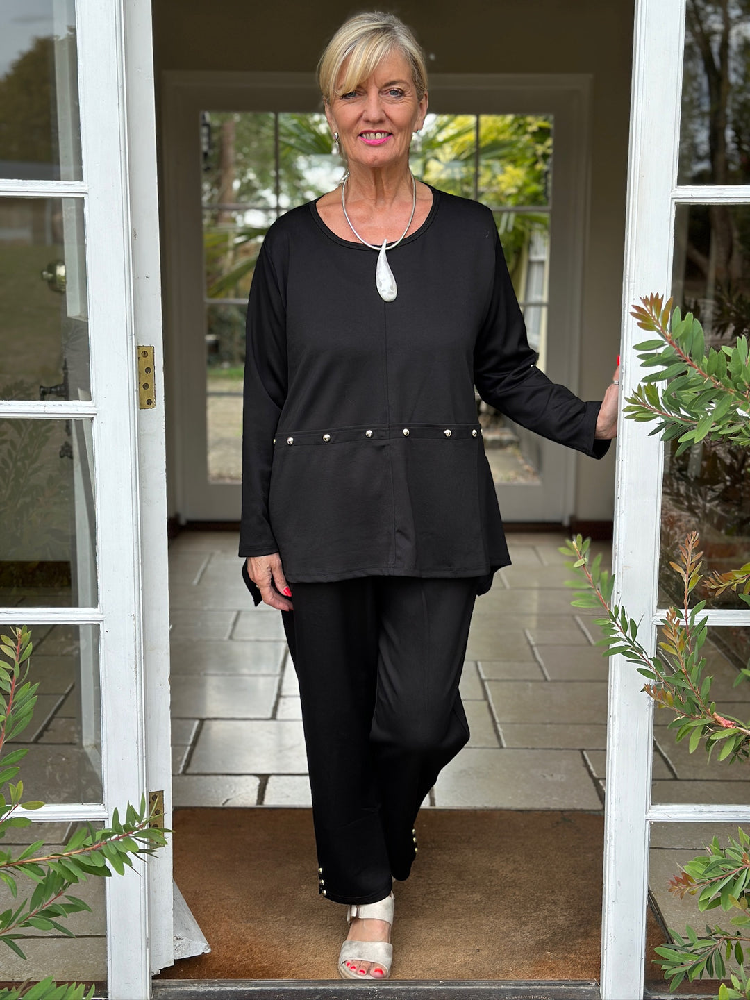 Studded Jersey Tapered Trousers - Malissa J | Black