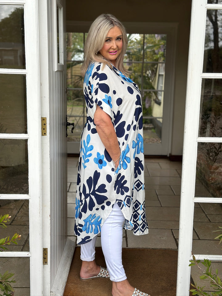 Abstract Print Tunic Dress | Ocean Blue