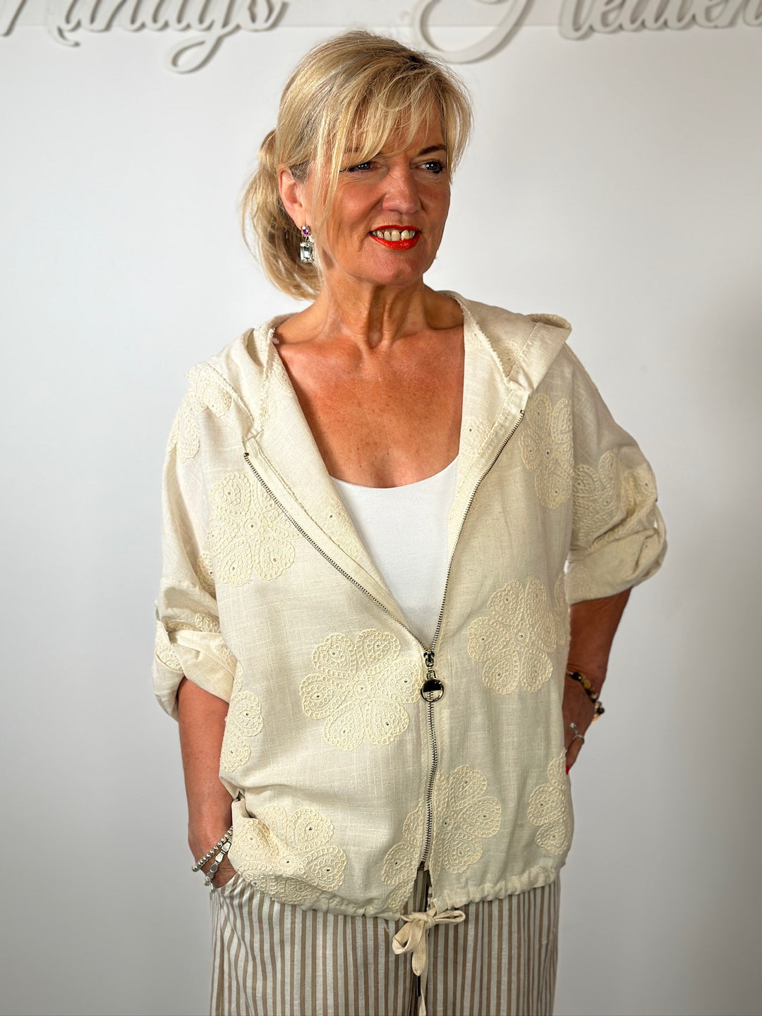 Crochet Floral Hooded Jacket | Natural