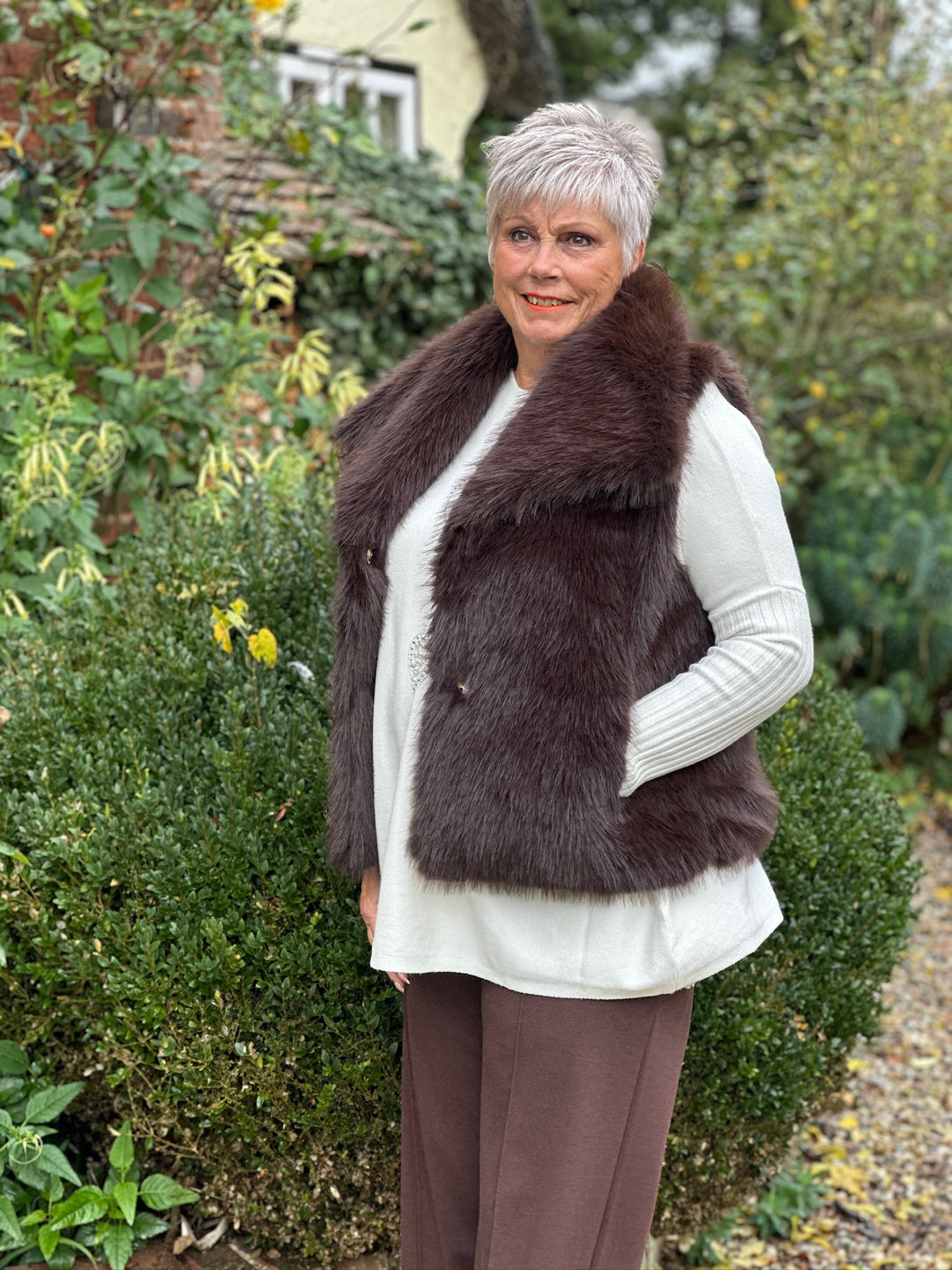 Fluffy Faux Fur Gilet | Brown