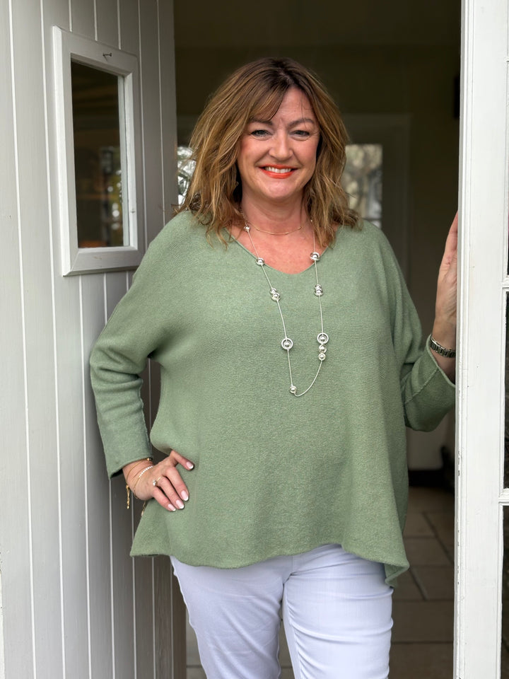 V-Neck Knitted Jumper | Sage