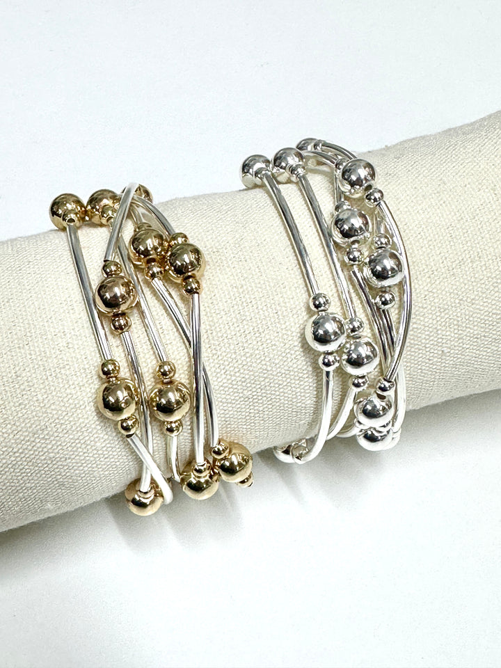 Multi Strand Beaded Bracelet  | Silver